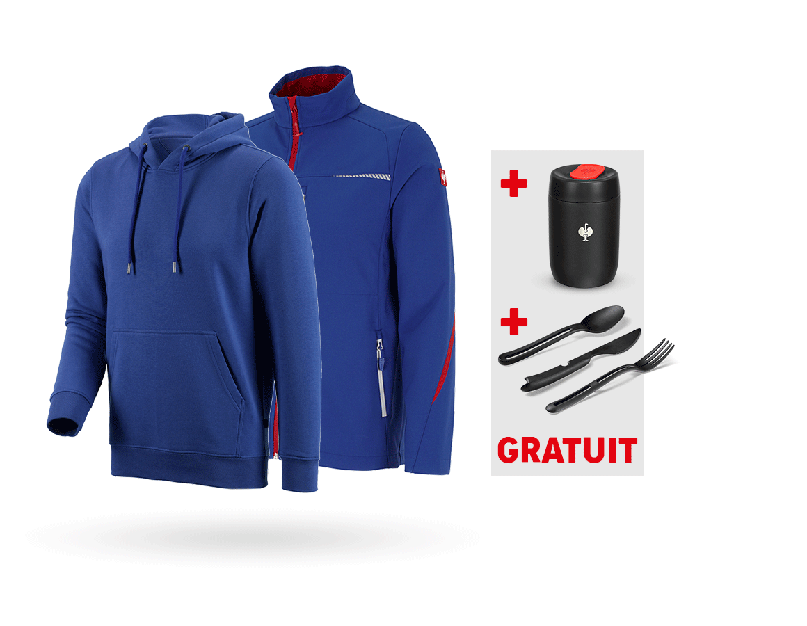 Vêtements: KIT : Veste softsh. e.s.motion 2020+pull à capuche + bleu royal/rouge vif