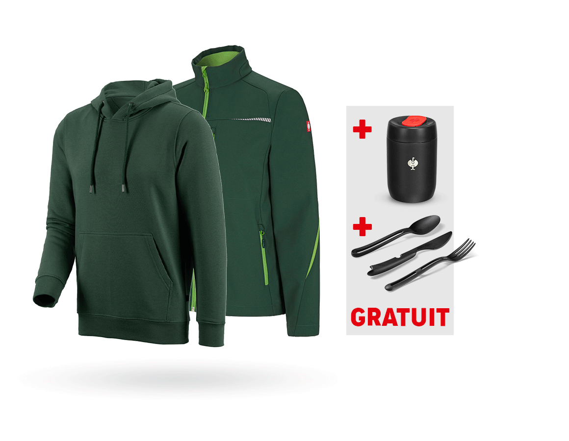Vêtements: KIT : Veste softsh. e.s.motion 2020+pull à capuche + vert/vert d'eau