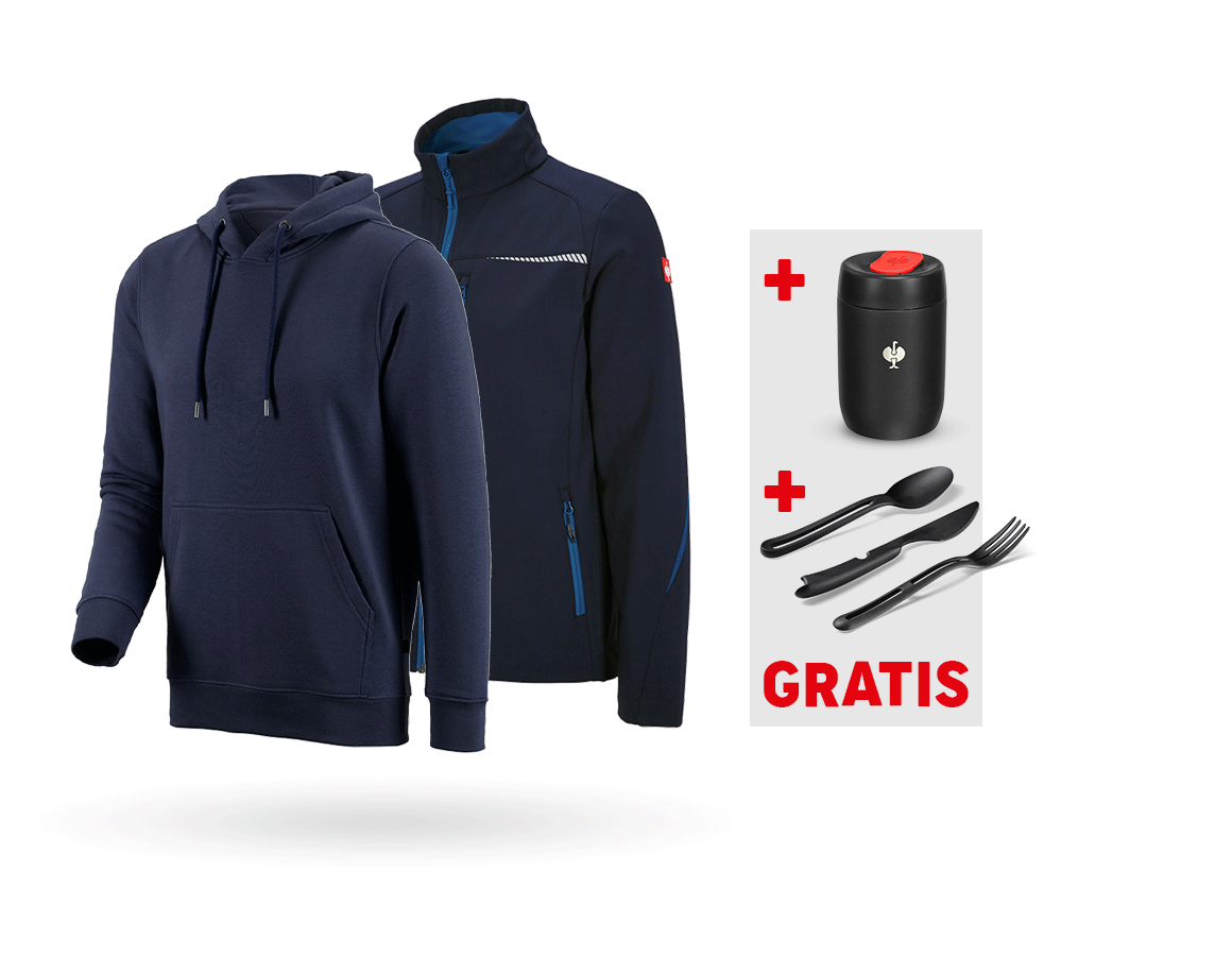 Werkjassen: SET: Softshelljack e.s.motion 2020 + hoody + donkerblauw/atol