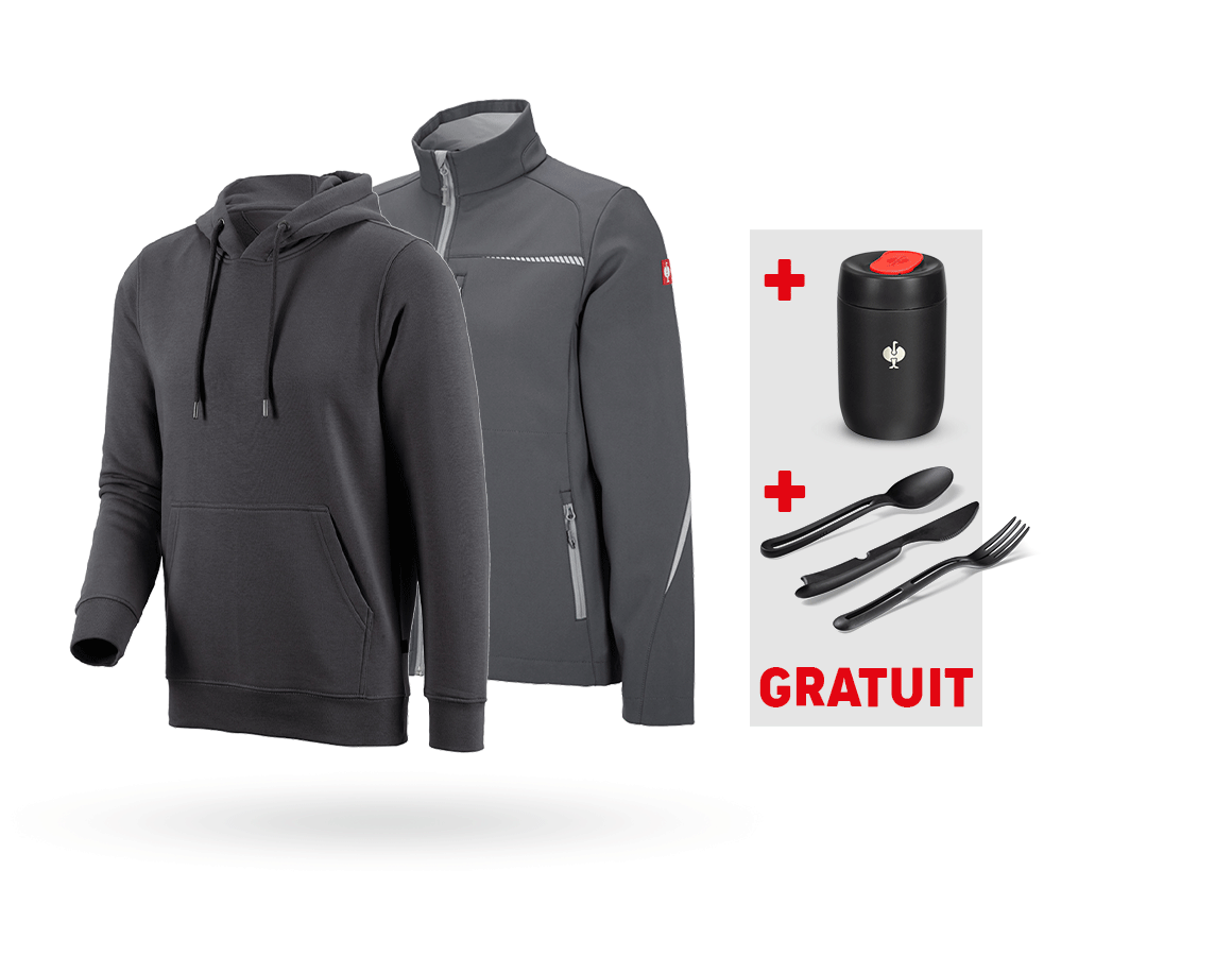 Vêtements: KIT : Veste softsh. e.s.motion 2020+pull à capuche + anthracite/platine