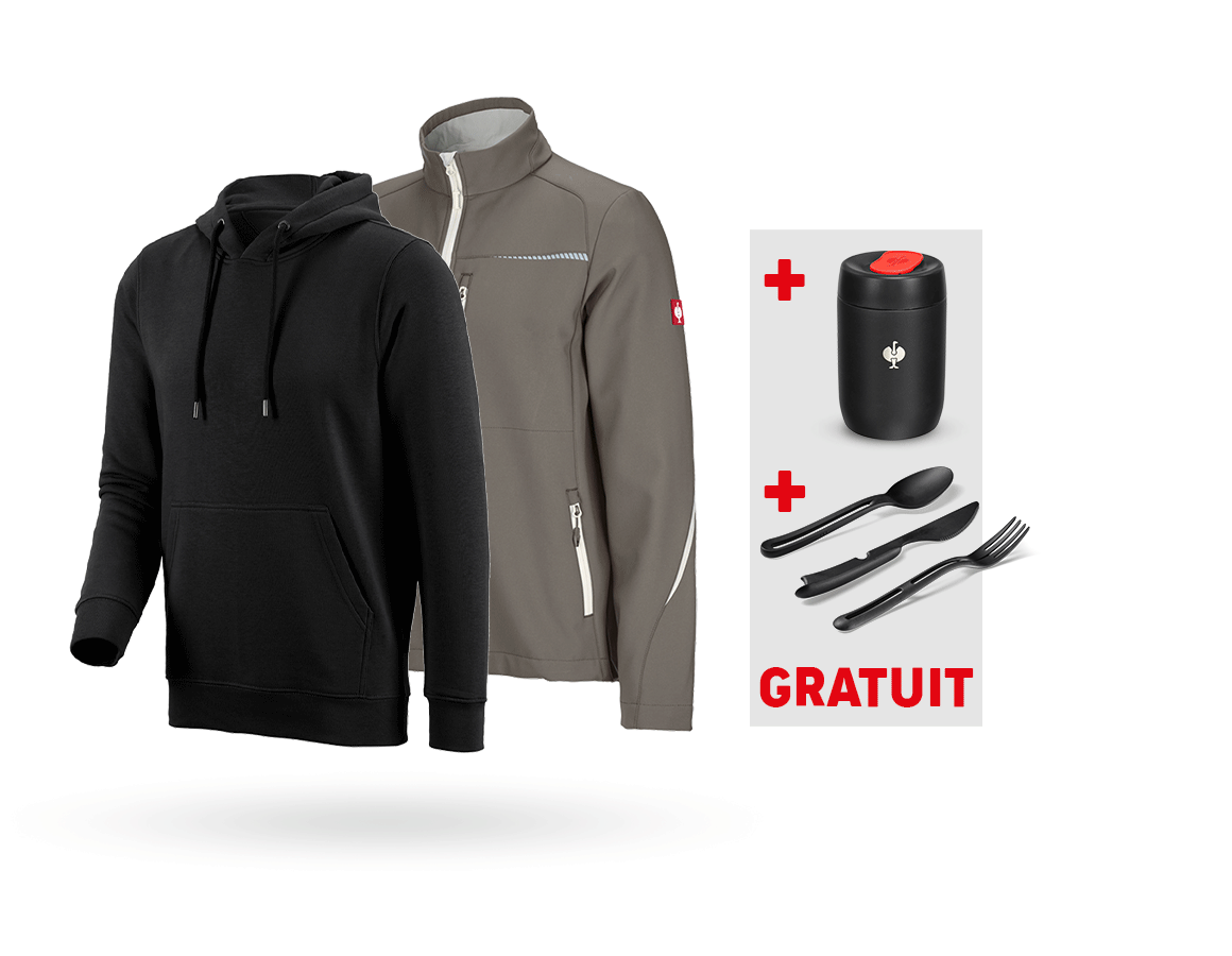 Vêtements: KIT : Veste softsh. e.s.motion 2020+pull à capuche + pierre/gypse