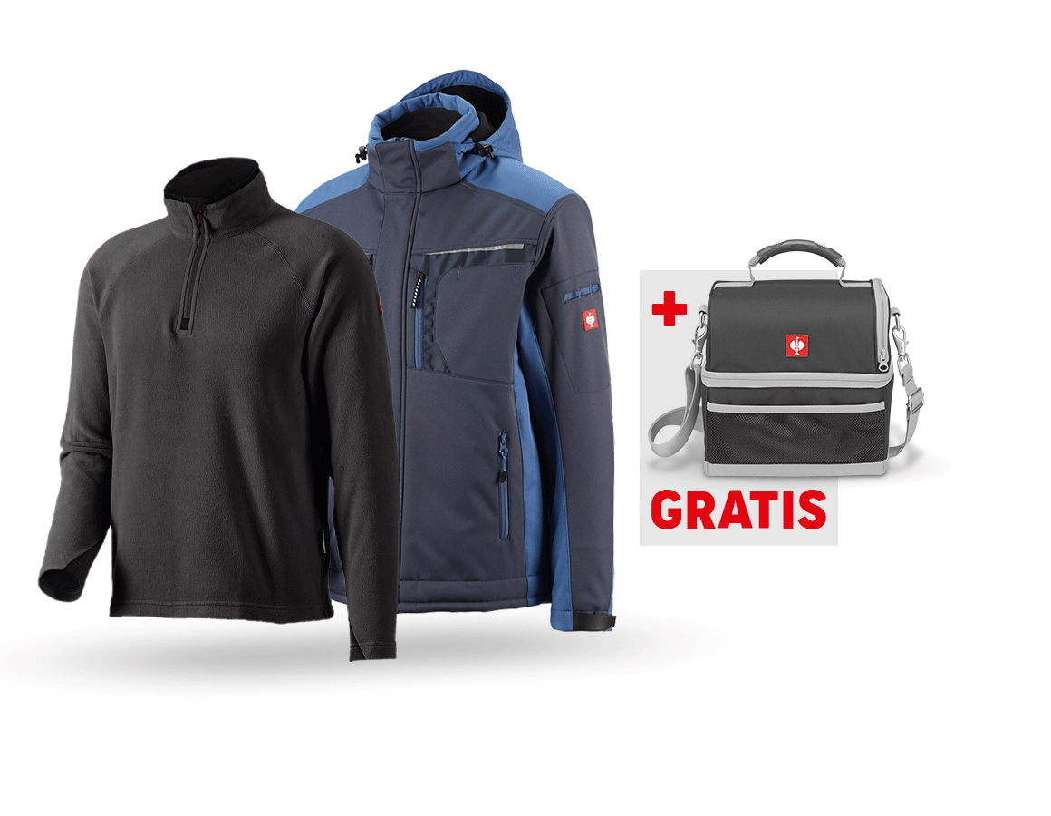 Kleding: SET:Softshelljack e.s.motion+microfl.schipperstrui + pacific/kobalt