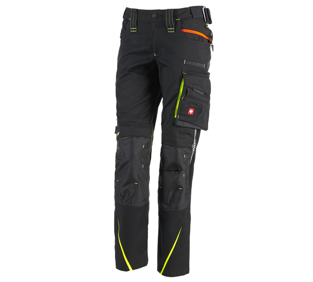 Pantalons de travail: Pantalon pour femmes e.s.motion 2020 d'hiver + noir/jaune fluo/orange fluo