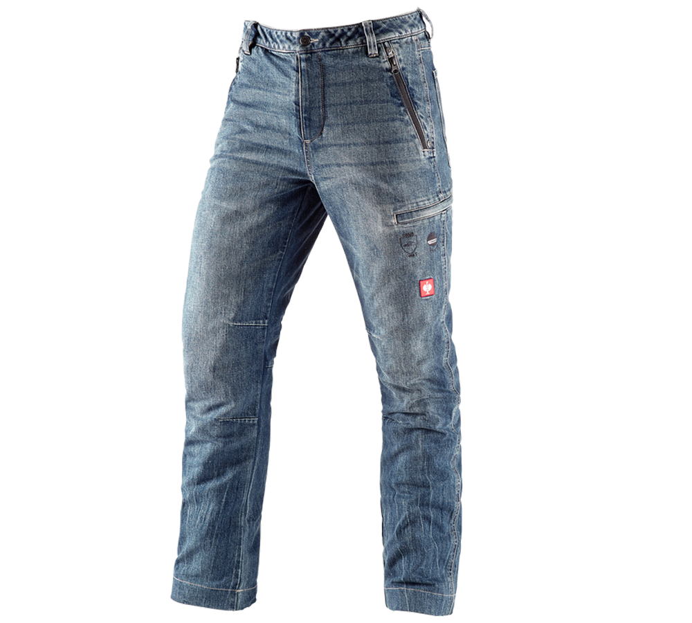 Werkbroeken: e.s. bosbouwjeans met snijbescherming + stonewashed