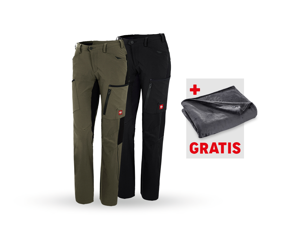 Kleding: SET: 2x Cargobroek e.s.vision stretch, dames + mos/zwart