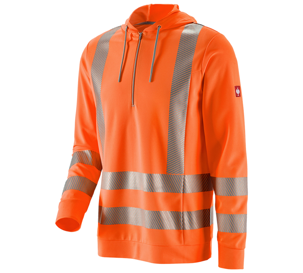 Shirts & Co.: e.s. Warnschutz Funktions Hoody-Longsleeve UV + warnorange