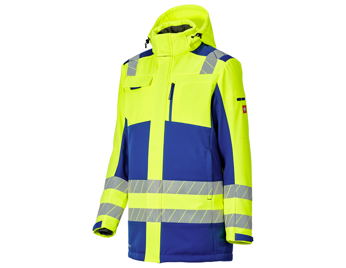 Arbeitsjacken: Warnschutz Winter Softshellparka e.s.motion 24/7 + kornblau/warngelb