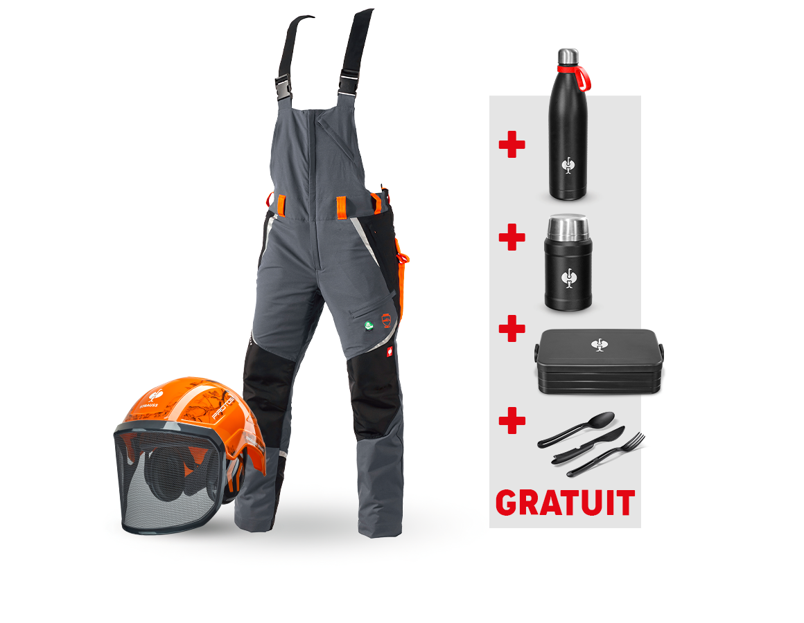 Vêtements: KIT : Salopette anti-coupe e.s. KWF + casque + gris/orange fluo