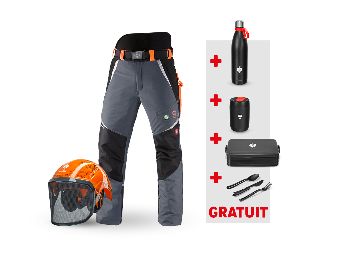 Vêtements: KIT : Pantalon e.s. anti-coupe KWF + casque + gris/orange fluo