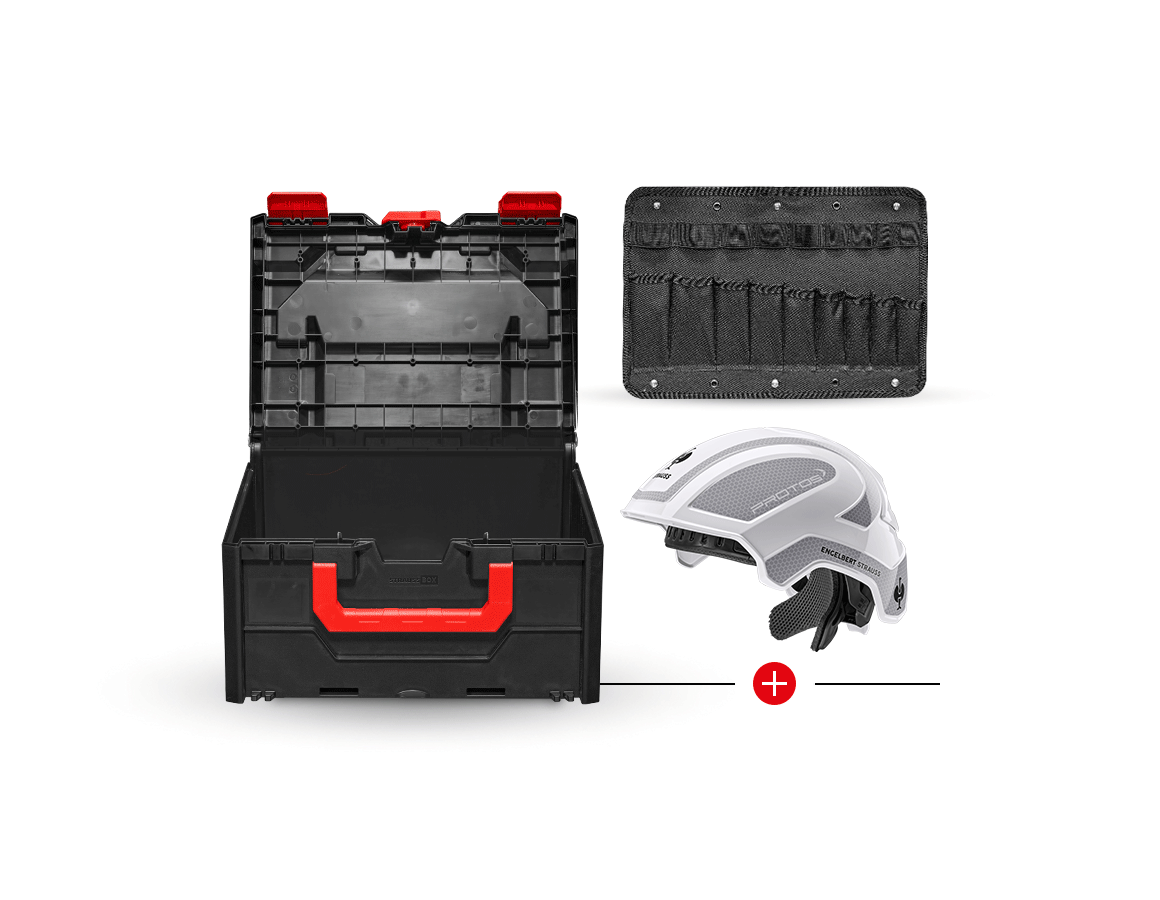 Arbeidsveiligheid: e.s. Werkhelm Protos® + STRAUSSbox 215 midi + wit/platina