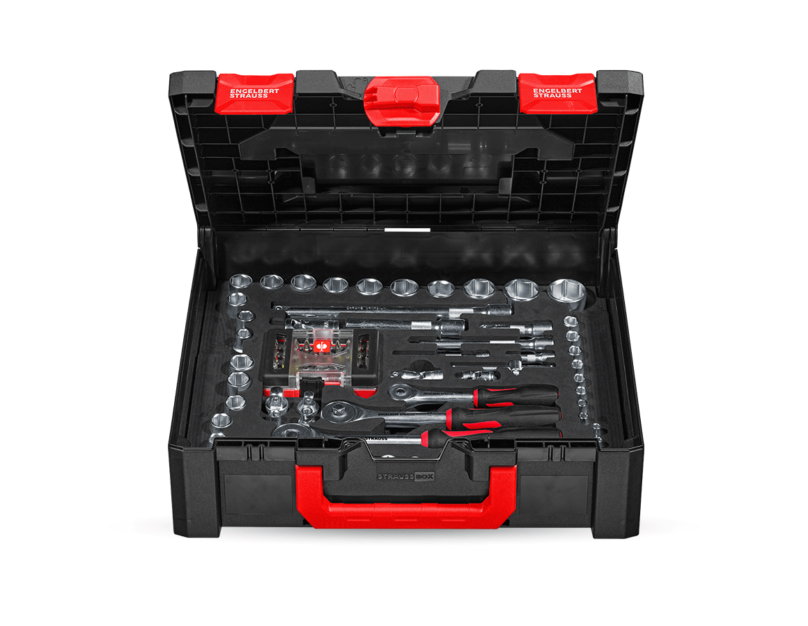 STRAUSSbox System: Steckschlüssel-Satz lockfix 1/4+3/8+1/2