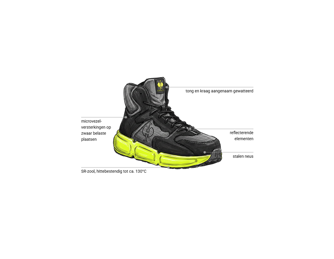 S1: S1 Veiligheidsschoenen Strauss.1004 mid + carbongrijs/signaalgeel 1