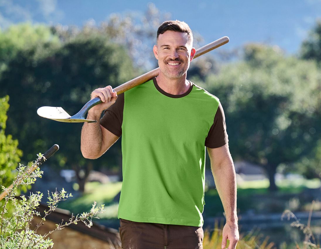 Onderwerpen: e.s. T-shirt cotton stretch bicolor + zeegroen/kastanje