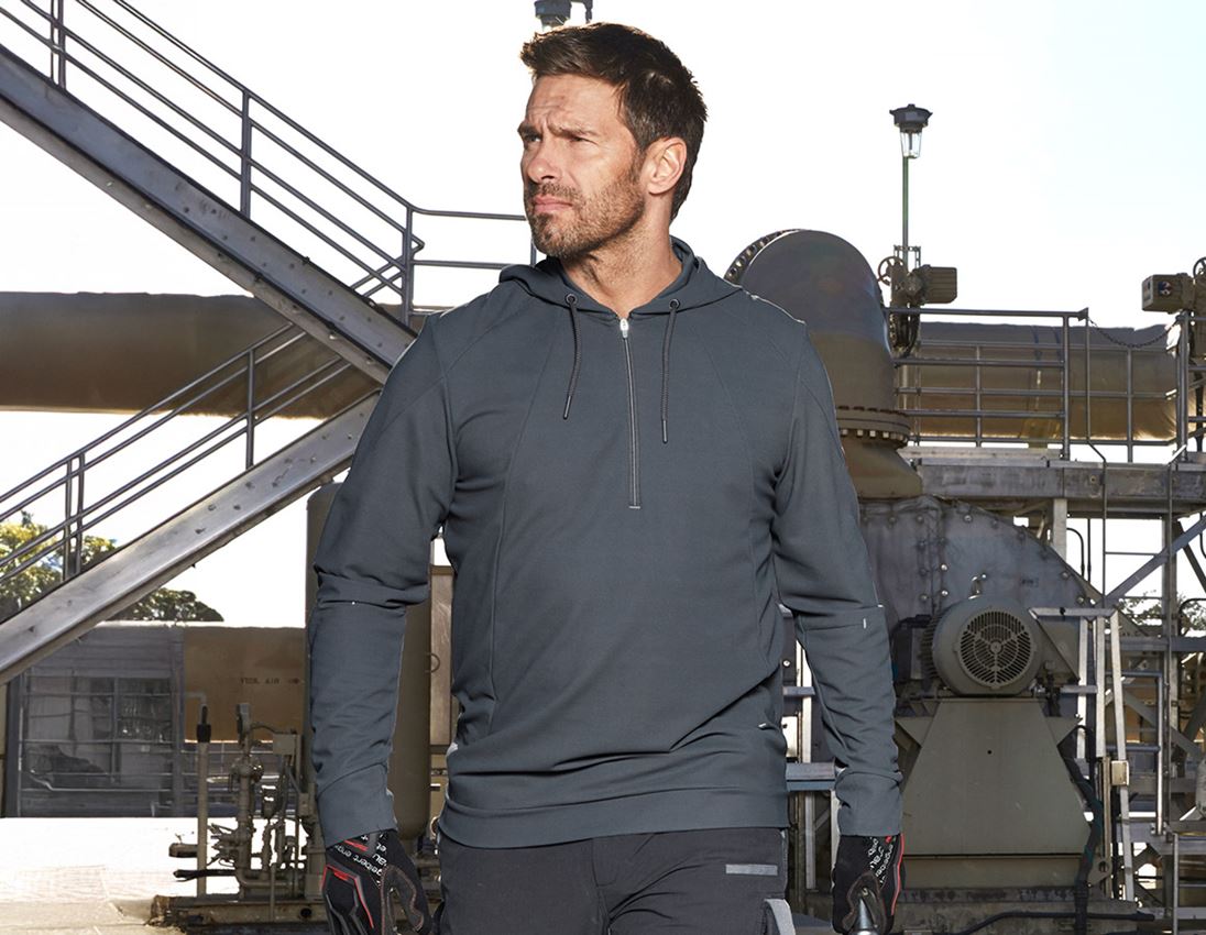 Bovenkleding: e.s. Functionele Hoody-Longsleeve UV + antraciet/platina