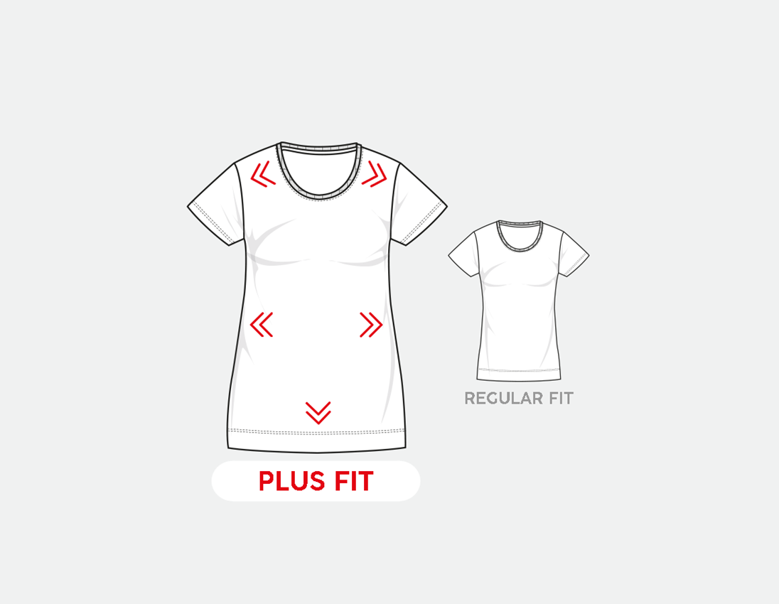 Bovenkleding: e.s. T-Shirt cotton stretch, dames, plus fit + vuurrood 1