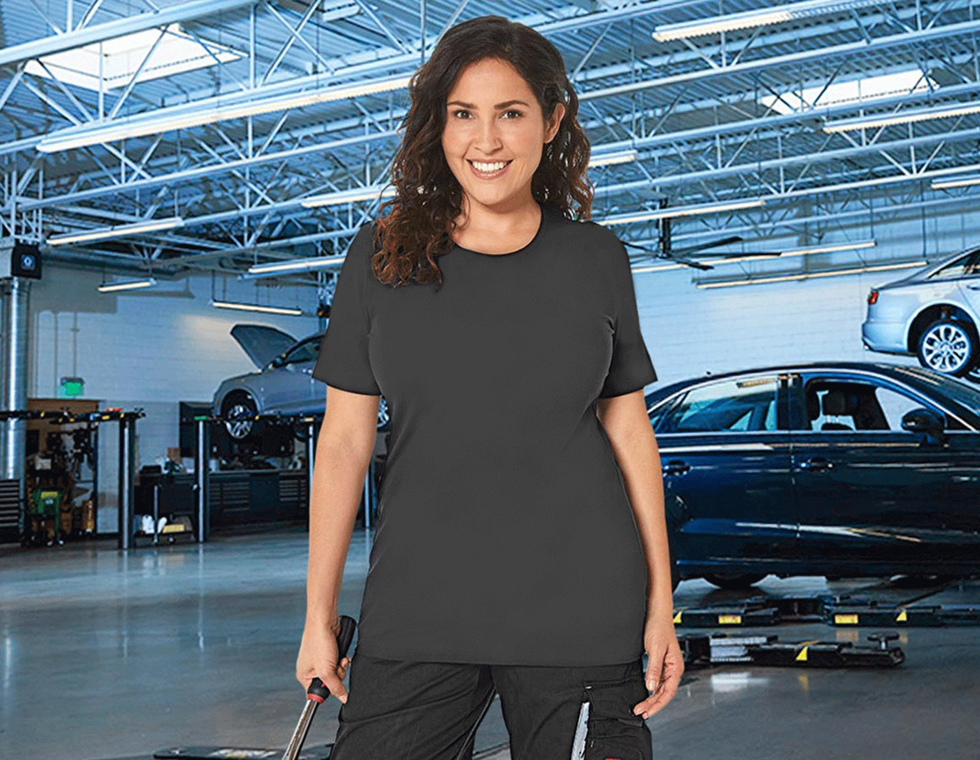 Bovenkleding: e.s. T-Shirt cotton stretch, dames, plus fit + antraciet