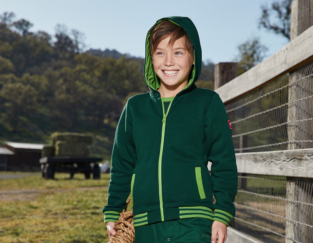 Hauts: Hoody sweat zippé e.s.motion 2020, enfants + vert/vert d'eau