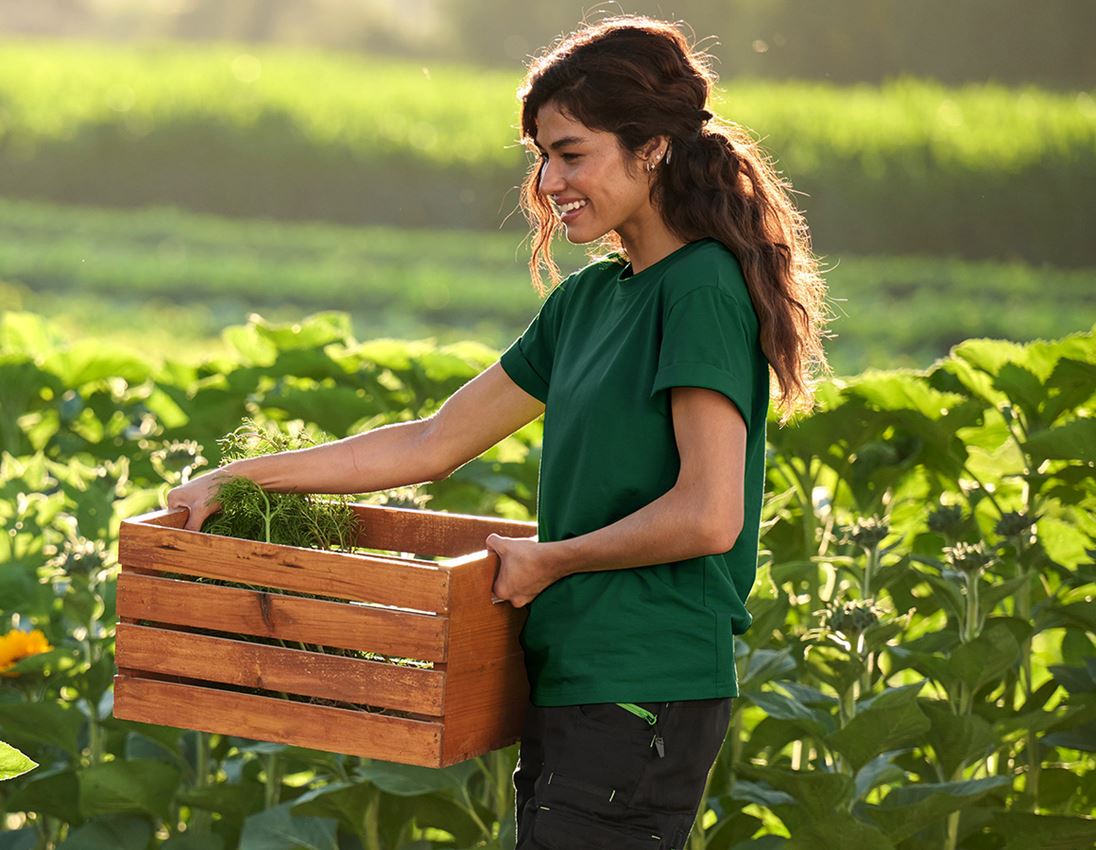 Hauts: e.s. T-Shirt cotton stretch rolled sleeve, femmes + vert 1