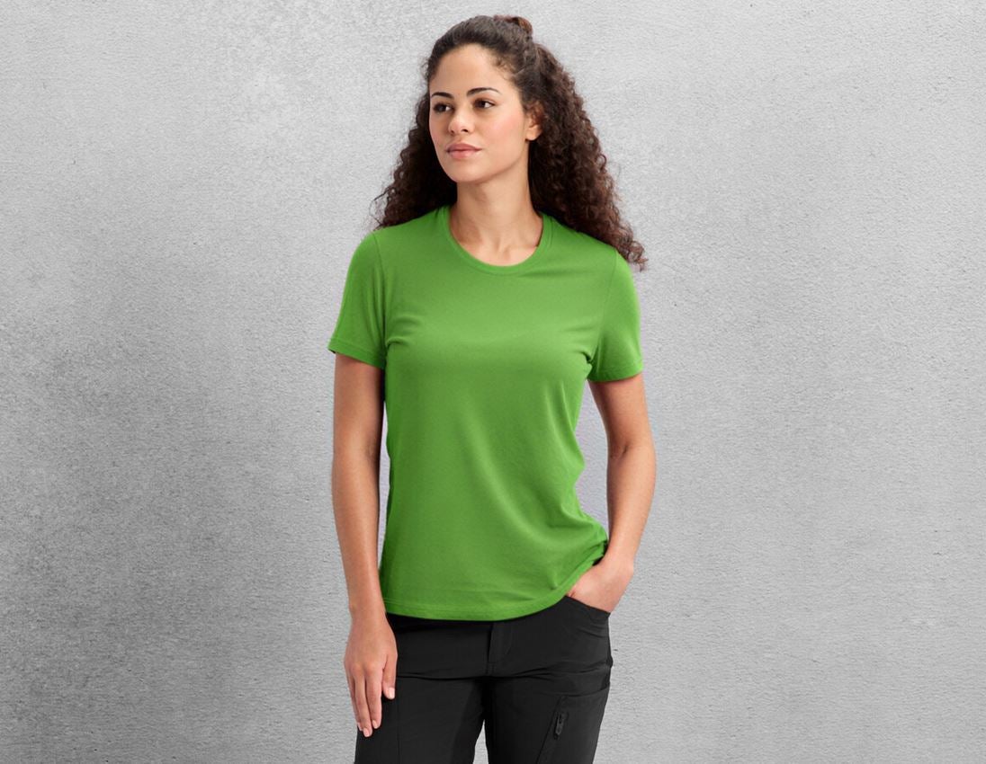 Bovenkleding: e.s. Piqué-T-Shirt cotton light, dames + zeegroen