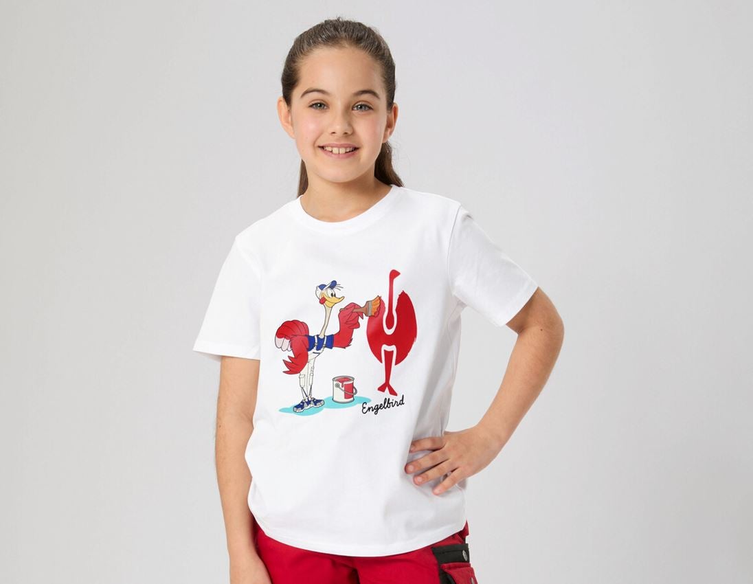 Bovenkleding: e.s. T-shirt cotton stretch engelbird, kinderen + engelbird2/wit