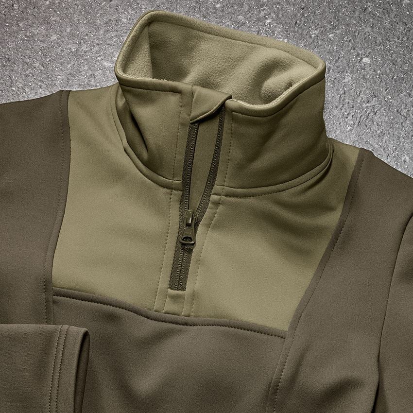 Shirts & Co.: Funktions-Troyer thermo stretch e.s.concrete,Damen + schlammgrün/stipagrün 2