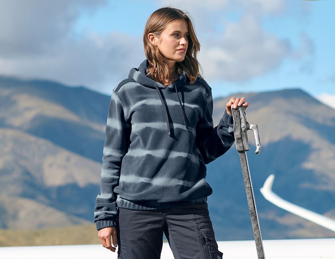 Thèmes: Laine polaire Hoody tie-dye e.s.motion ten, femmes + bleu ardoise/bleu fumée