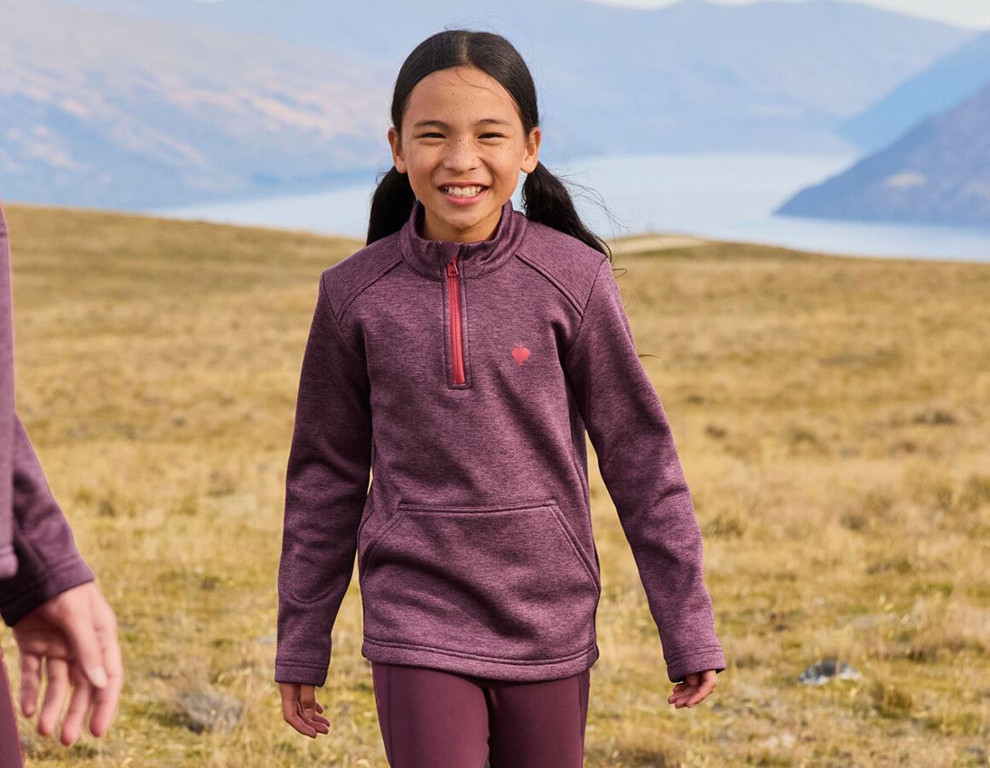 Shirts & Co.: Troyer thermo stretch e.s.trail, Kinder + mahagonirot melange/opalrot