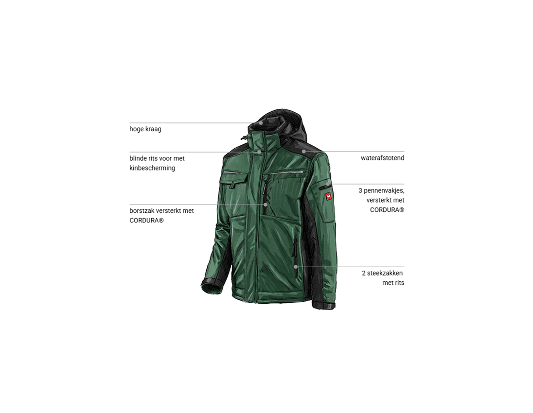 Werkjassen: Softshelljack e.s.motion + groen/zwart 1