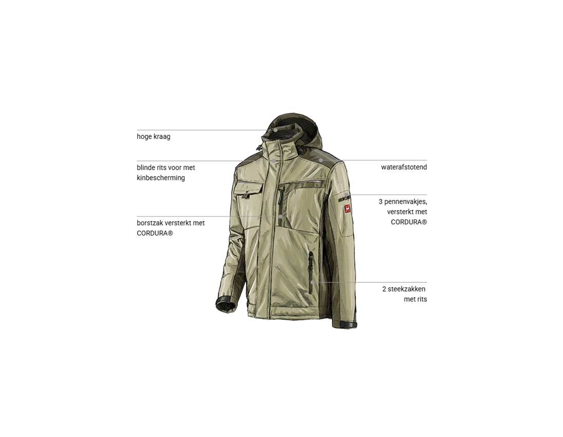 Werkjassen: Softshelljack e.s.motion + riet/mos 1