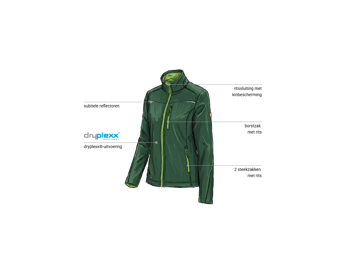 Kleding: Softshelljack e.s.motion 2020, dames + groen/zeegroen 1