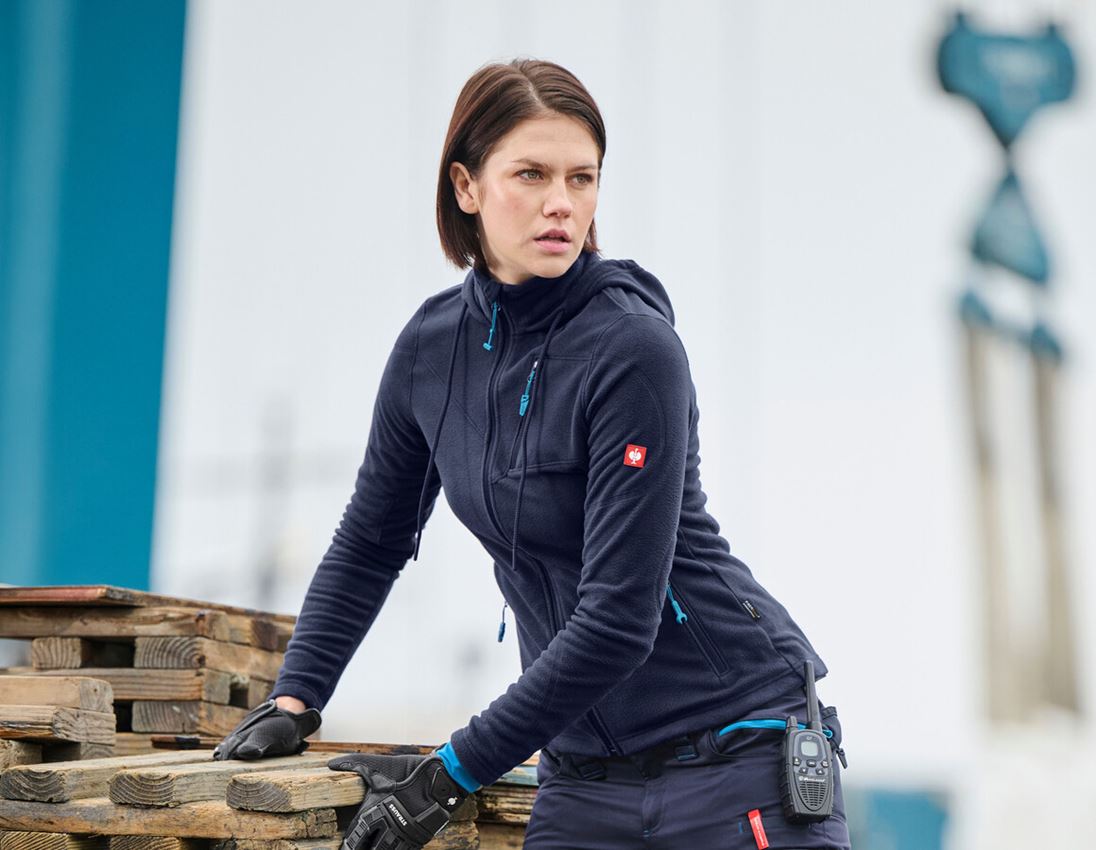 Werkjassen: Fleece capuchonjack e.s.motion 2020, dames + donkerblauw 1