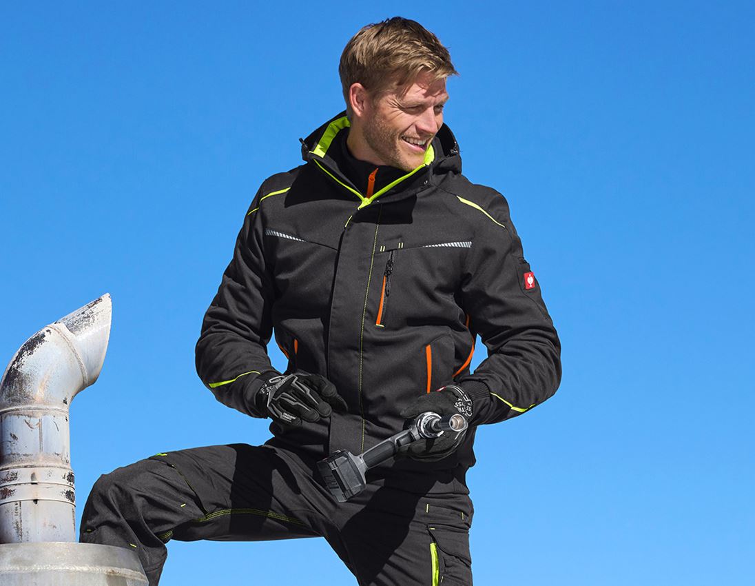 Werkjassen: Winter softshelljack e.s.motion 2020, heren + zwart/signaalgeel/signaaloranje