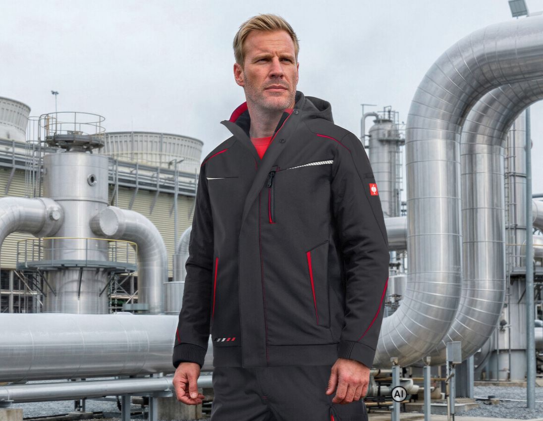 Généré / modifié par IA  - Vestes de travail: Veste softshell d'hiver e.s.motion 2020, hommes + graphite/rouge vif