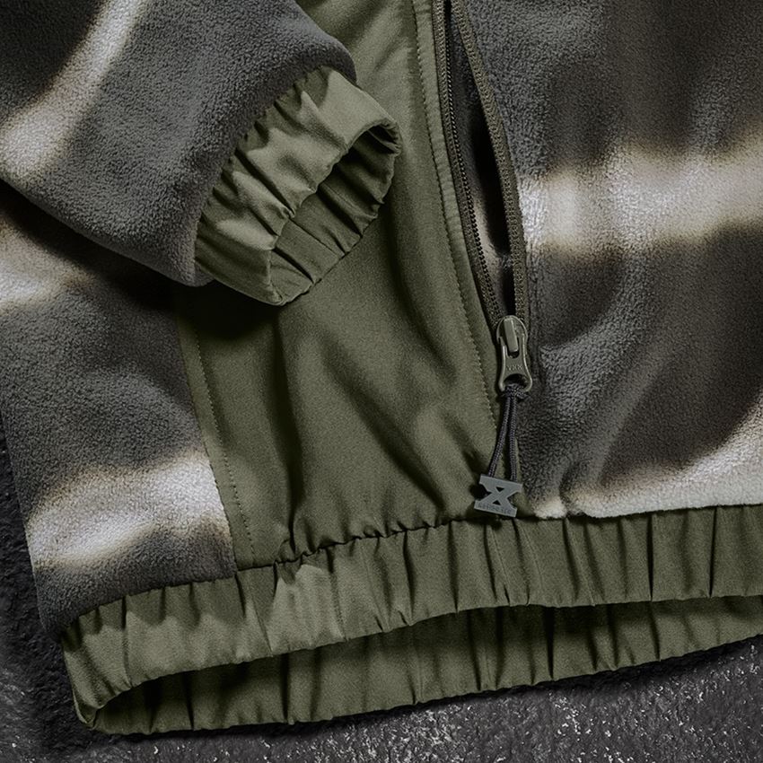 Werkjassen: Hyb. capuchonfleecejack tie-dye e.s.motion ten,da. + camouflagegroen/moerasgroen 2