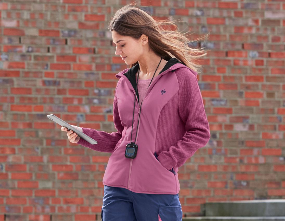 Jacken: Hybrid Kapuzenstrickjacke e.s.trail, Damen + tarapink/tiefblau