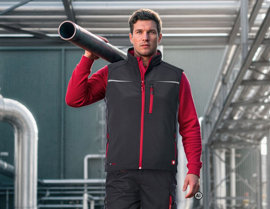 Généré / modifié par IA  - Gilets de travail: Gilet softshell e.s.motion 2020 + graphite/rouge vif