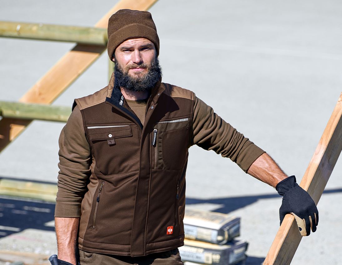 Werkvesten: Softshell-bodywarmer e.s.motion + kastanje/hazelnoot