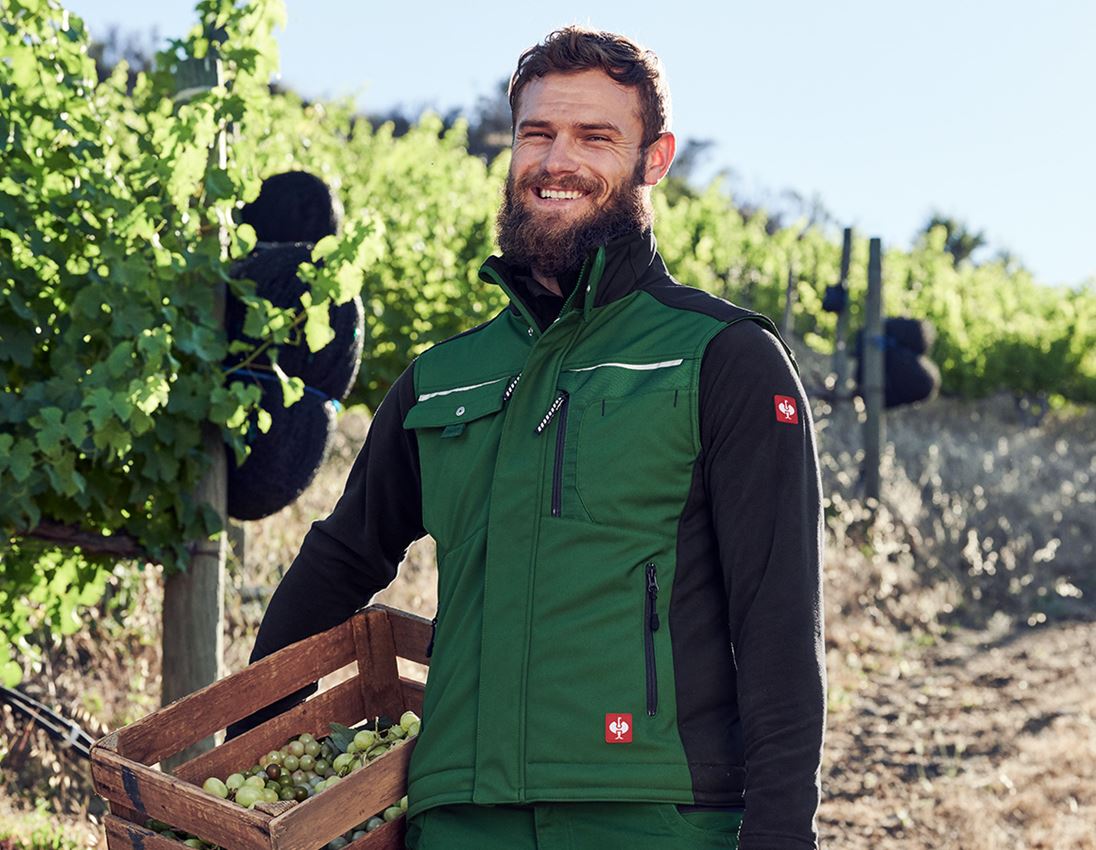 Werkvesten: Softshell-bodywarmer e.s.motion + groen/zwart 1