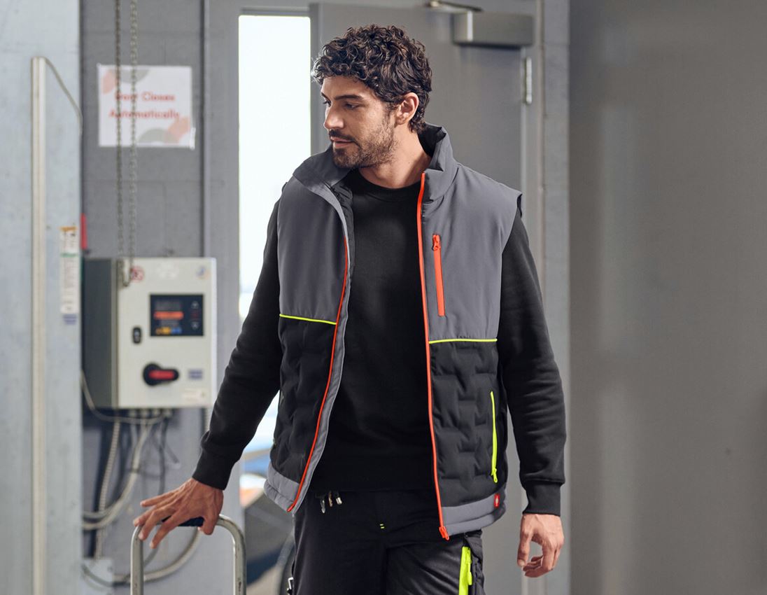 Kleding: e.s. Padded-bodywarmer + antraciet/zwart/signaaloranje/signaalgeel 1