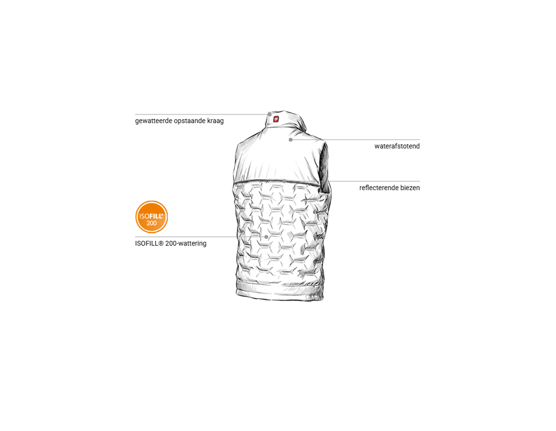Werkvesten: Padded-winterbodywarmer e.s.line.core + wit/platina 2
