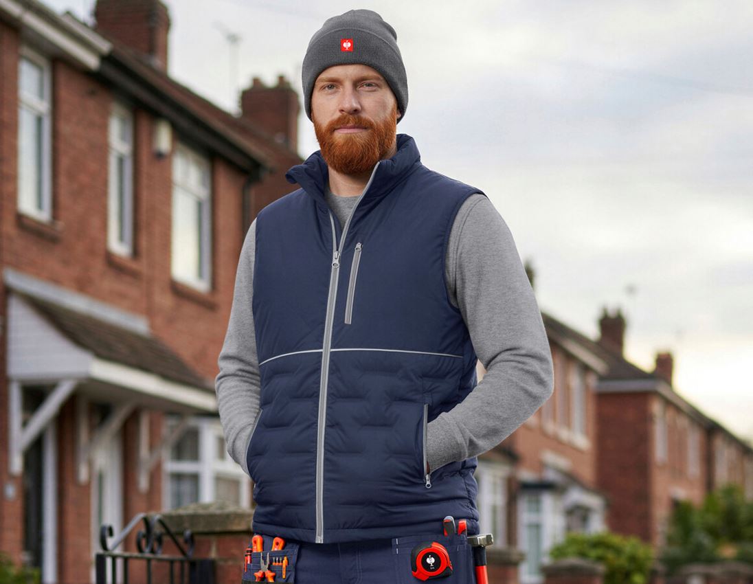AI-gegenereerd / bewerkt - Werkvesten: Padded-winterbodywarmer e.s.line.core + donkerblauw/platina