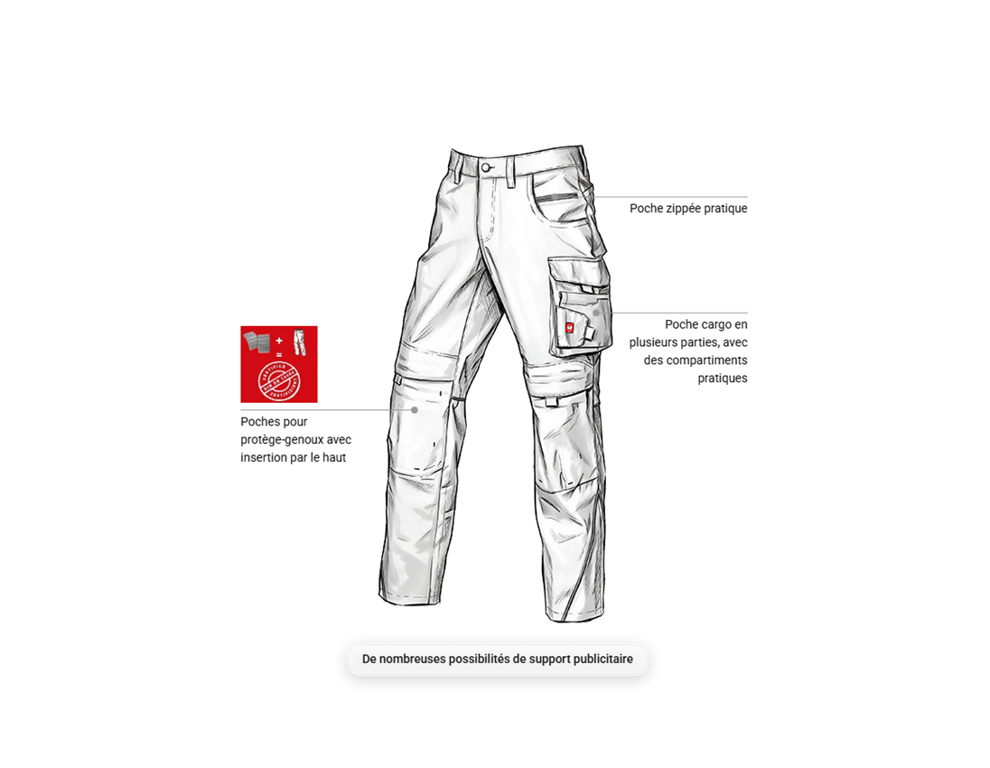 Pantalons de travail: Pantalon à taille élastique e.s.line.core + blanc/platine 1