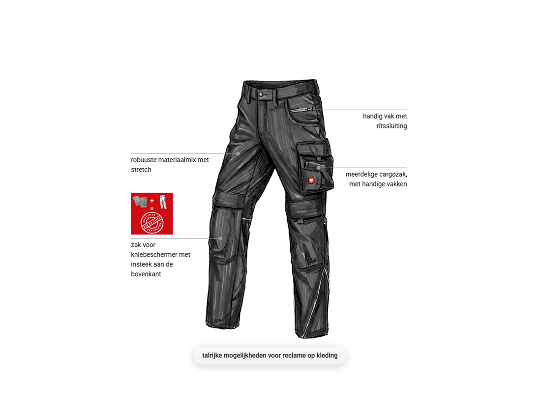Werkbroeken: Stretch werkbroek e.s.line.core + zwart/platina 1