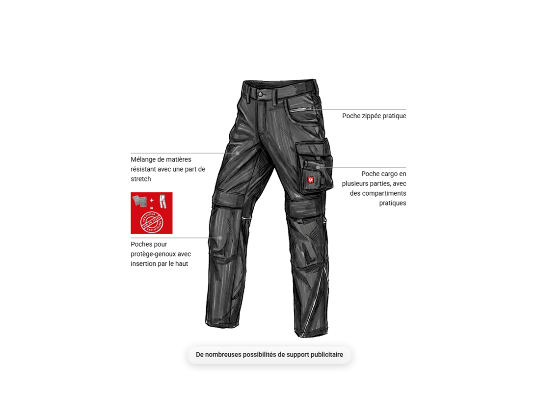 Pantalons de travail: Stretch Pantalon à taille e.s.line.core + noir/platine 1