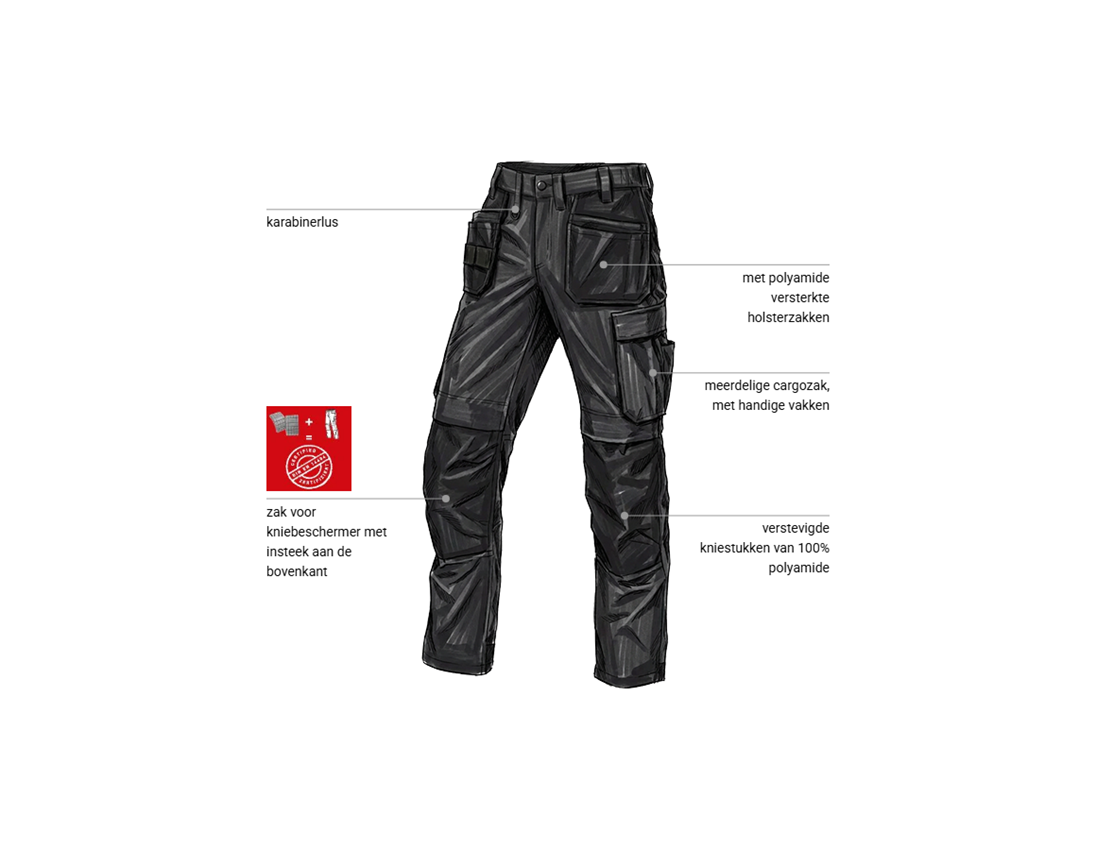 Kleding: Stretch holster werkbroek e.s.line.core + zwart 1