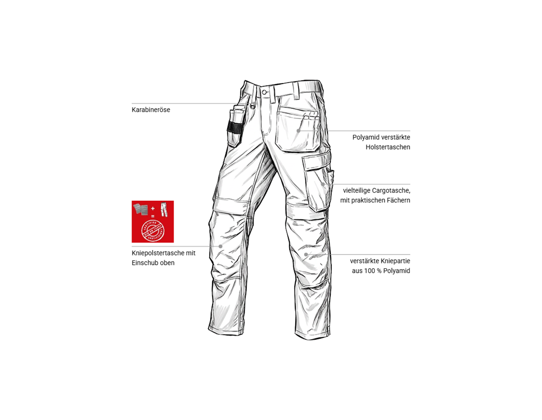 Bekleidung: Stretch Holster Bundhose e.s.line.core + weiß/platin 1