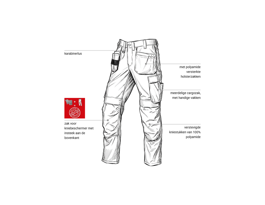 Kleding: Stretch holster werkbroek e.s.line.core + wit/platina 1