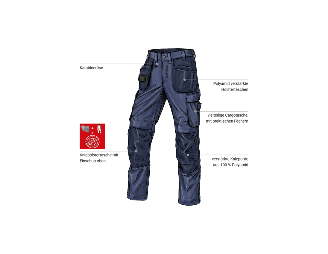 Bekleidung: Stretch Holster Bundhose e.s.line.core + dunkelblau/platin 1