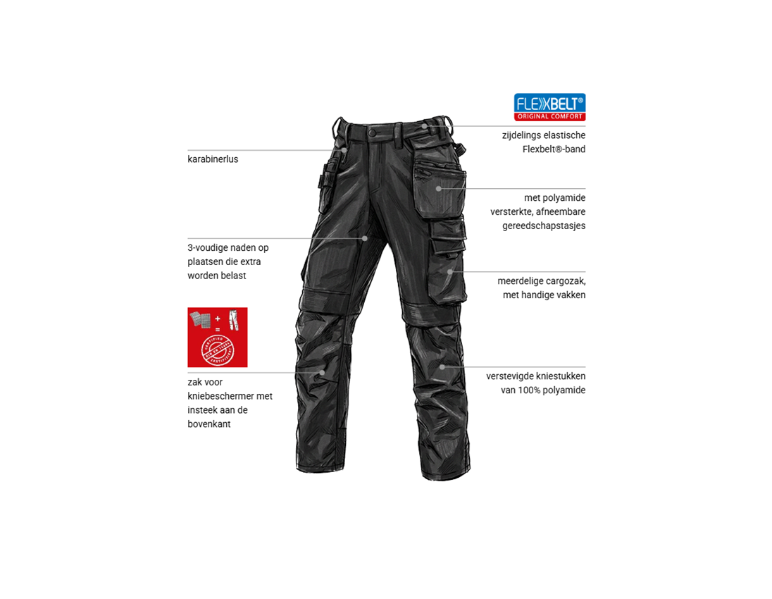 Werkbroeken: Stretch holster werkbroek e.s.line.nordic + zwart 1