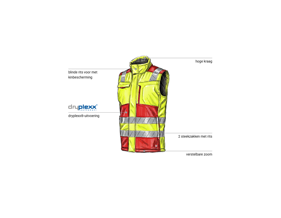 Werkvesten: Veiligh.softshellwinterbodywarmer e.s.motion 24/7 + rood/signaalgeel 1